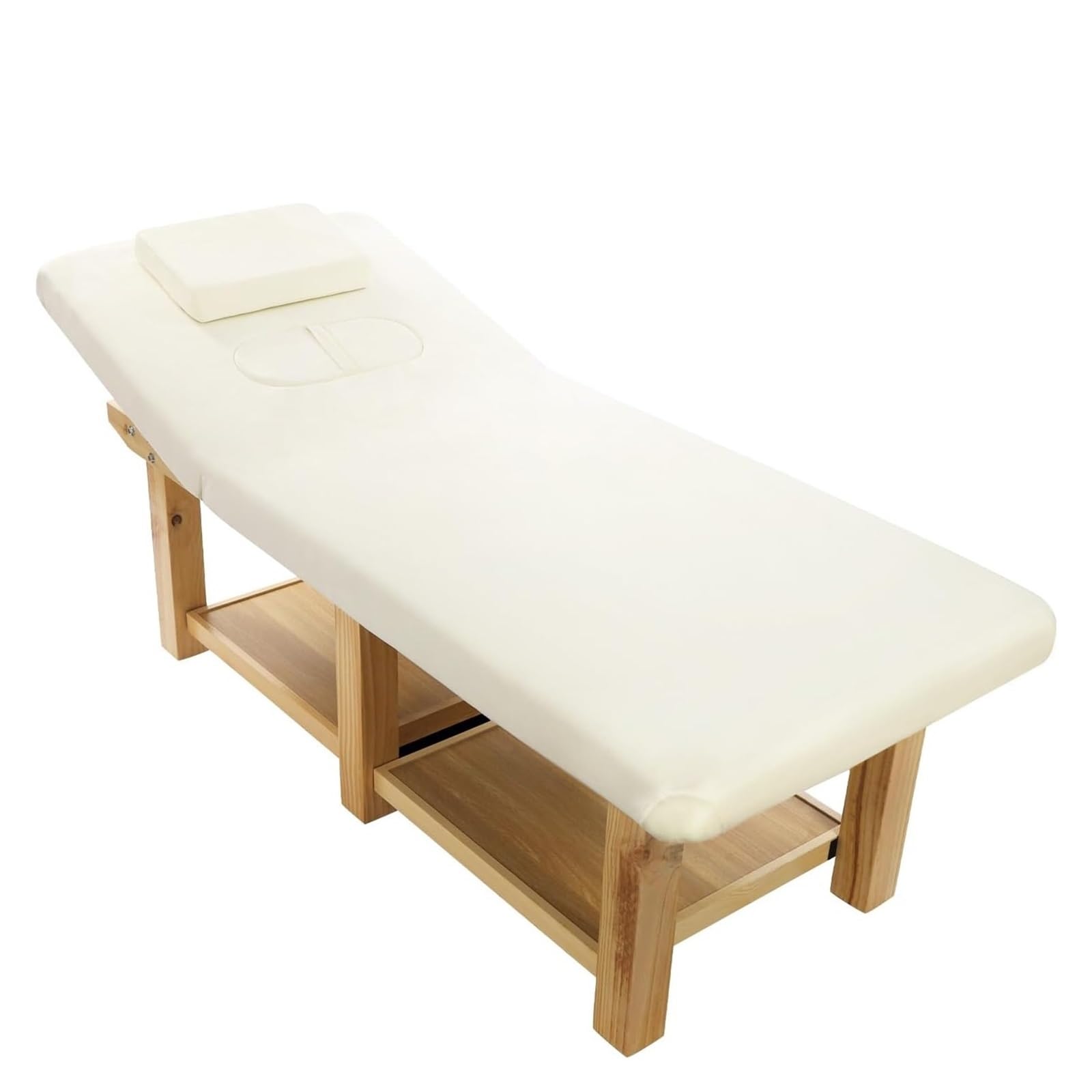 Lettino da massaggio professionale in legno, schienale regolabile, lettino da massaggio fisso resistente for fisioterapia, lettino for spa for il viso da salone - Beige