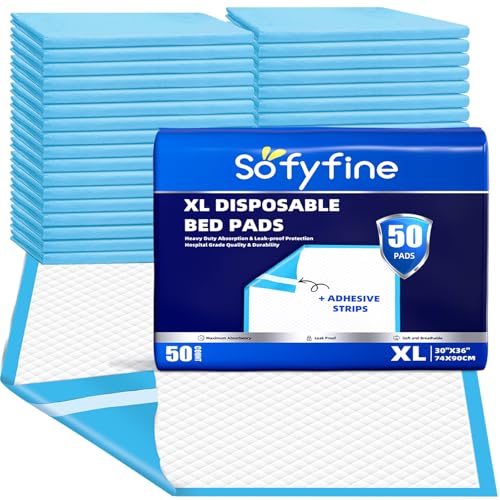 Image of SOFYFINE 100 Count Disposable Bed Pads with Adhesive Strip 30 inchx36 inch