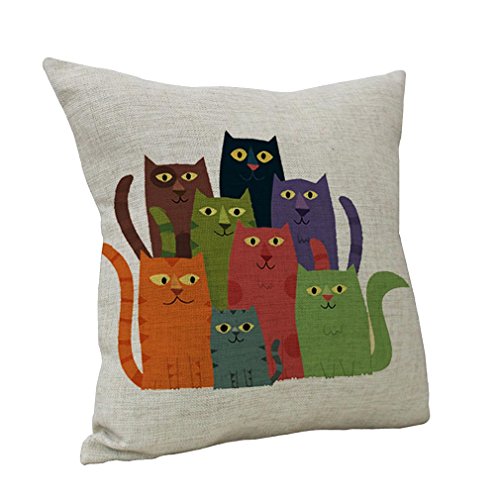 Poens Dream Housse de Coussin, Seven Colors Cat Art Cotton Linen Decorative Throw Pillow Case...