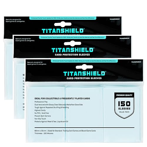 TitanShield Premium Card Sleeves | Compatible with Pokemon, One Piece, Lorcana, Flesh & Blood, & Magic The Gathering MTG | (150 Sleeves - Standard) (3, Clear, Standard | 66x91mm)