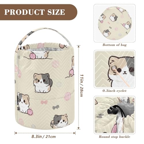 Image of Tatenale Crochet Bag Yarn Bag Knitting Project Bag with Pockets and Handle Portable Yarn Storage Organizer Tangle Free 8.3x11 Inch Cats Cute