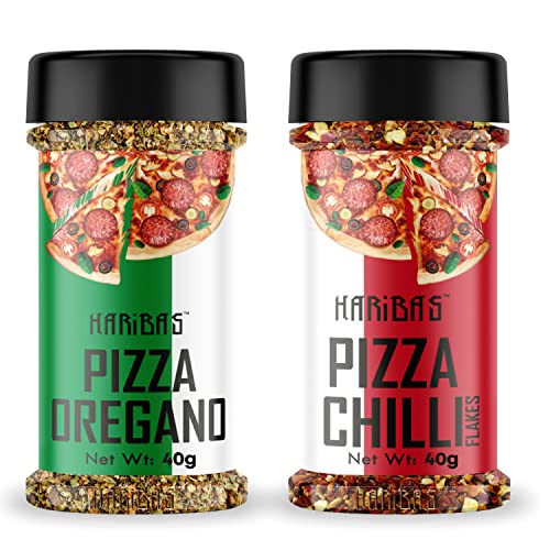 Image of HARIBAS Italian Combo Oregano 40gm and Chilli Flakes 40gm Sprinkler | Flakes /Leaves | Combo Pack of 2 | Italian Herbs Seasoning Masala Powder