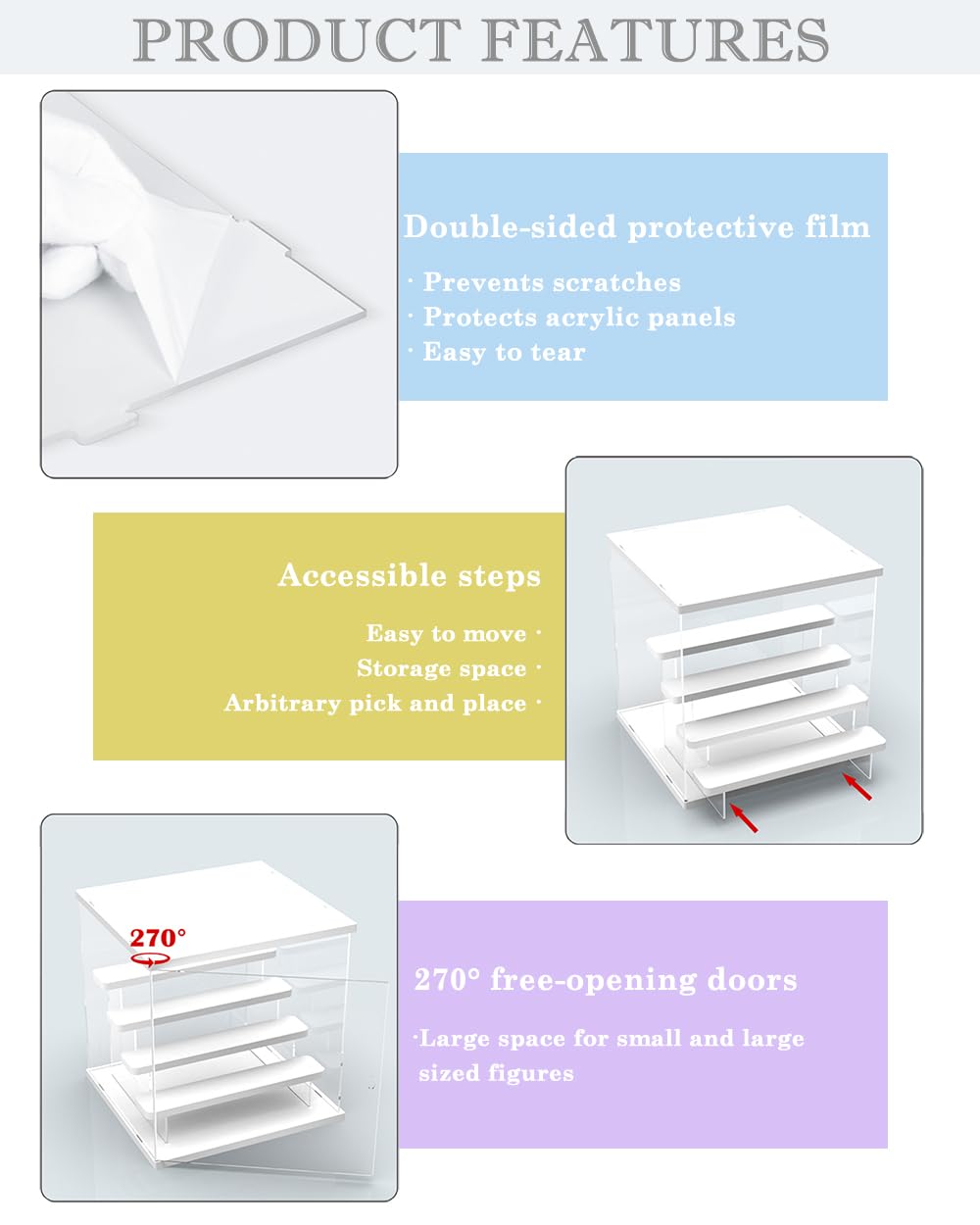 DuvinDD - Vitrina acrílica transparente de 3 niveles, pequeña vitrina para colección vitrina para escaparate de coche, miniatura, almacenamiento de perfume (base blanca, 31,6 x 18 x 26,5 cm)