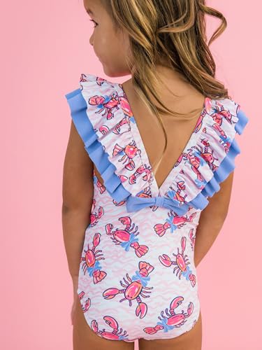 Image of RuffleButts Girls UPF50+ Sun Protection Ruffle V-Back One Piece Swimsuit
