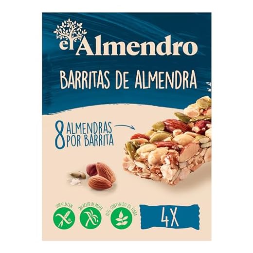 El Almendro, Barritas de Almendra a la Sal, Barritas Energeticas, Fruta Seca, 4 Porciones de 25 Gramos, 84 Gramos