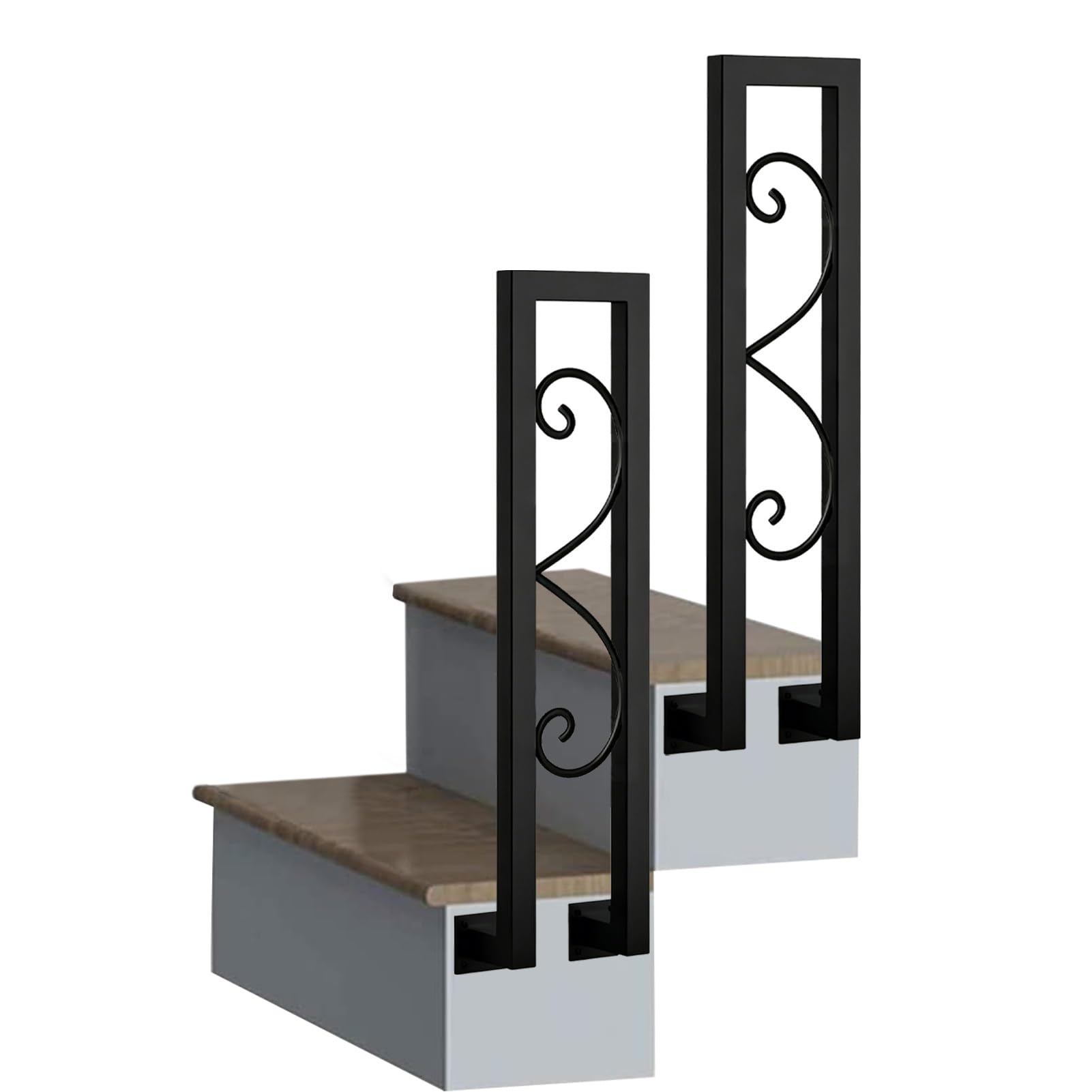 Marxan One Color Industrial Handrail U-Shaped Transitional Banister Fits 1 Step, Matte Black Wrought Iron Railing For Indoor And Outdoor Steps Support Bar, Easy To Install(90Cm/35In)