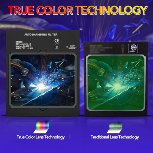 Image of TRQWH Welding Helmet Auto Darkening Large Viewing True Color Solar Powered Welding Mask with 4 Arc Sensor Adjustable Wide Shade Range 4~5-8 /9-13 Welder Mask with Grinding