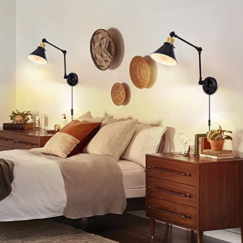 Image of TRLIFE Wall Sconce Plug in, Dimmable Wall Sconce with Switch Swing Arm Wall Lights Plug in Wall Mounted Light Wall Sconces Lighting with 6FT Plug in Cord, E26 Base, UL Listed(Two Arms, 1 Pack)