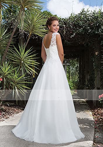 Umjigf Women's Scoop Neck Lace Up Back Wedding Dress A-Line Tulle Wedding Dresses, Ivory, 50,White-32 #TOP25