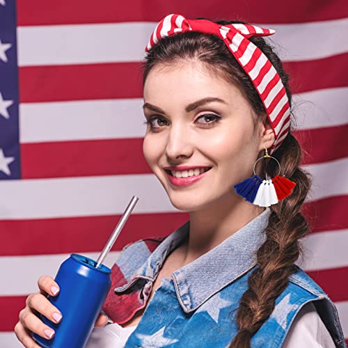 Sntieecr 2 Pairs Independence Day Earrings Layered Tassel Earrings American Flag Earrings 4Th Of July Earrings Patriotic Earrings For Women Girls #TOP3