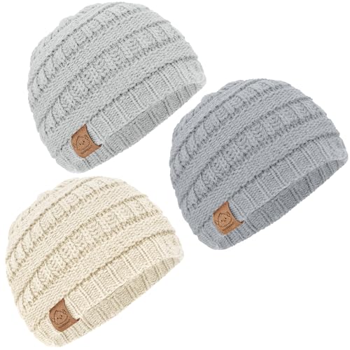 Image of KeaBabies 3-Pack Baby Beanies for Boys, Girls - Soft, Cute Baby Winter Hats 0-6 Months, Stretchy Knit, Warm Toddler Winter Hat, Newborn, Infant, Toddler Beanie for Babies Girl, Boy (Cloud, S)