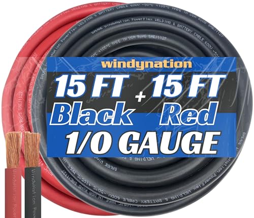 Image of WNI 1 /0 Gauge 15 Feet Black 15 Feet Red 1 /0 AWG Ultra Flexible Welding Battery Copper Cable Wire - Made in The USA - Car, Inverter, RV, Solar