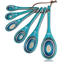 6pcs Measuring Spoons Set, Unique Pakkawood Measuring Spoons Includes 1/8 tsp, 1/4 tsp, 1/2 tsp, 1 tsp, 1/2 tbsp & 1 tbsp for Cooking & Baking, Cute Kitchen Gadgets GiftTurquoise Blue