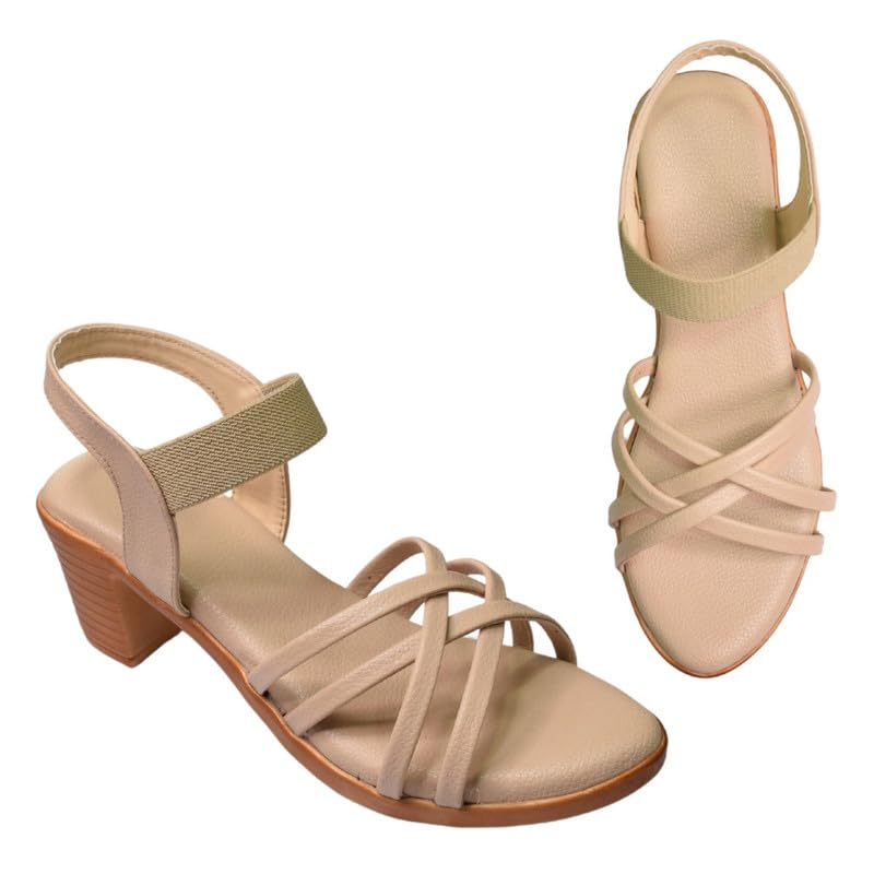 Stepee Casual Block Heels Slingback Ankle strap Open Toe Block Heel Sandal for Women