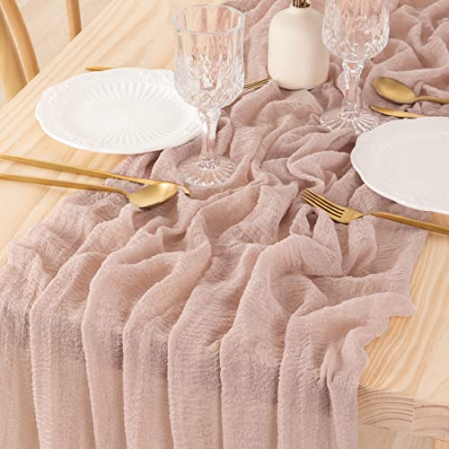 Socomi Cheesecloth Table Runner 10Ft Cheese Cloth Boho Rustic 35 X 120 Inches Gauze Fabric For Wedding Baby Shower Party Decoration Brown 1Pc #TOP9