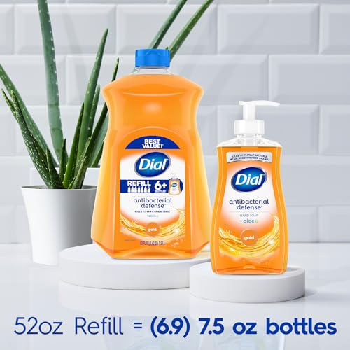 Image of Dial Antibacterial Defense Liquid Hand Soap + Aloe, Gold Scent, 52 Fl Oz Hand Soap Refill (3 Count), Dermatologist-Tested, Gentle Formula