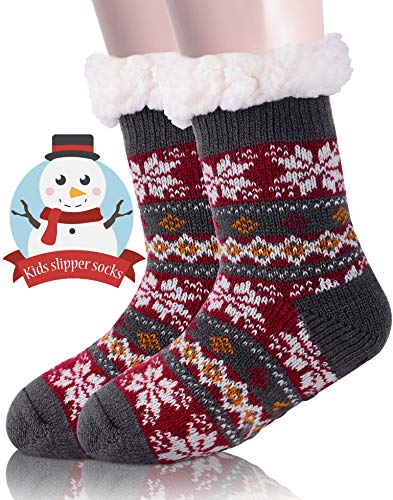 Image of MOGGEI Girls Slipper Fuzzy Socks Kids Boys Fluffy Fleece Lined Warm Plush Sherpa Winter Child Home Socks