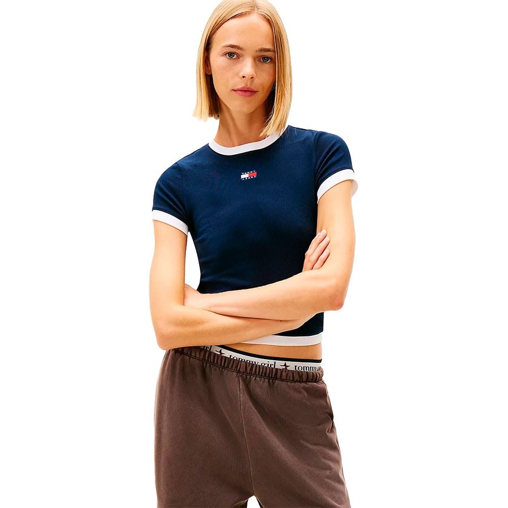 TJW SLIM SH BADGE SS RIB EXT T-shirt Kadın