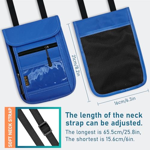 Image of Travel Neck Wallet & RFID Blocking Sleeves for Men and Women, Neck Money Pouch Anti Theft Travel Document Organizer with Adjustable Strap - Blue