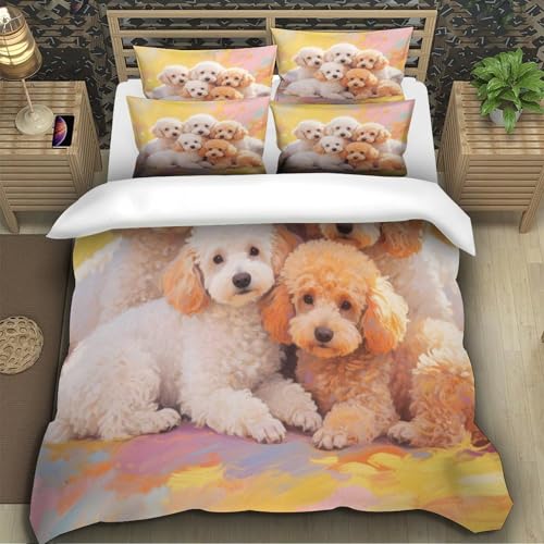 Housse de couette caniche 140x200 parure de lit microfibre douce - 5