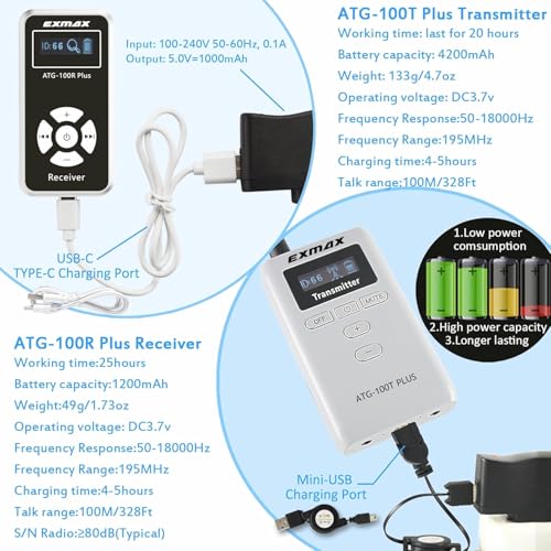 Sistema Inalámbrico para Guías Turísticos EXMAX ATG-100T PLUS, 195 MHz, 1 Transmisor + 1 Receptor, Micrófono para Interpretación Simultánea, Iglesias, Reuniones Silenciosas, Talleres, Escuelas y Edificios Municipales miniatura 5