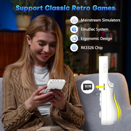Image of R36T Retro Handheld Game Console, Portable Retro Gaming Console with 3.5 inch CRT-Inspired Screen, 3500mAh Arcade Classics, Supports Multiple Emulators, WiFi Network Battling, 64GB (White)