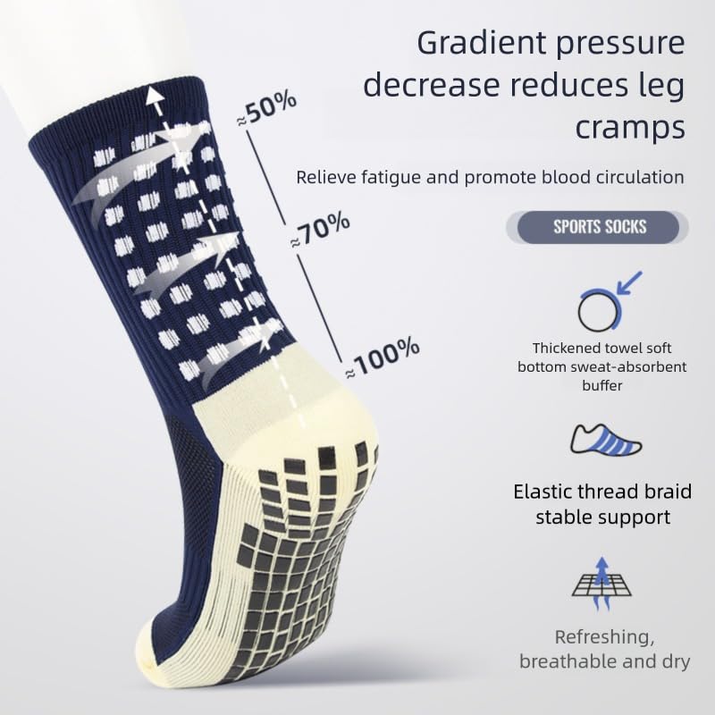 Non Slip Socks 4 Pairs Anti Slip Football Socks Men's Athletic Anklets with Grips for Yoga Basketball Sports4