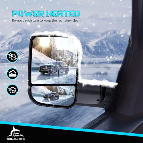 Image of Smoked Power Heated Tow Mirrors Compatible with 2009-2018 Dodge Ram 1500, 2010-2018 2500 3500,2019-2024 1500 Classic Flip Up Extended Trailer Towing Side Mirrors with Puddle Light, Carbon Gray Housing