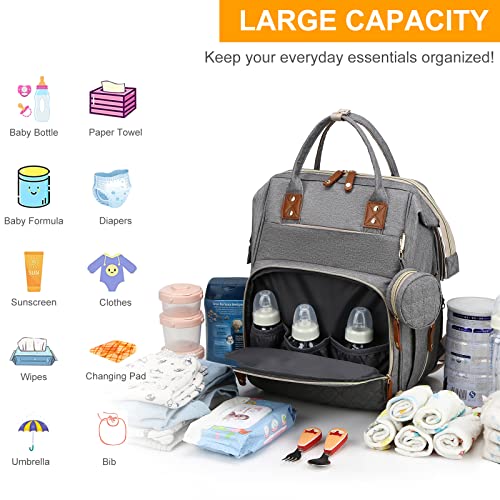 Image of Diaper Bag with Changing Station, Baby Backpack with Foldable Changing Pad | Waterproof Large Backpack for Mom & Dad, USB Charging Port,Baby Shower Gifts for Mom Dad Girl Boy, Baby Registry Search,Grey
