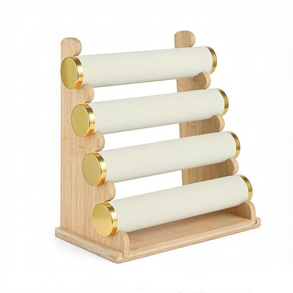 CJHFR472SG Jewelry Organizer Stands Wooden Four-Layer Jewelry Display Stand Removable Tiered Bracelet Holder Jewelry Display Stand(White)