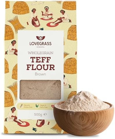 Lovegrass Ethiopia Habesha Brown Teff Flour 500g | Gluten Free | Vegan, High Protein, Vitamins & Minerals | Great for Baking Including the Traditional Injera Flatbread