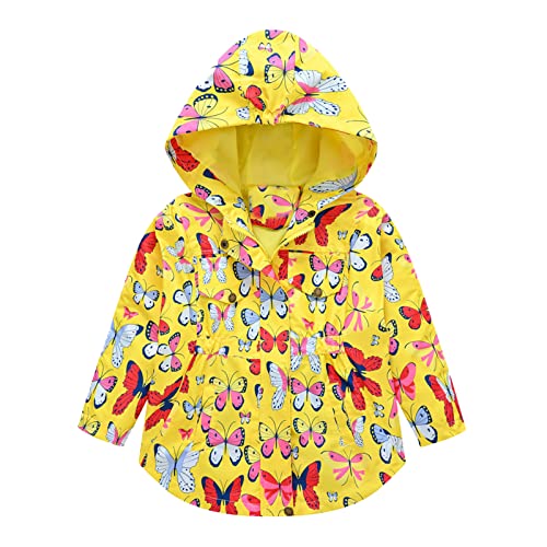 Toddler Boys Windbreaker Long Sleeve Windproof Outwear Cartoon Print Hooded Jacket (Yellow, 2-3 Years)