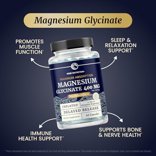 Image of Magnesium Glycinate 400mg, High-Absorption Magnesium for Sleep & Relaxation | Calm Muscle Heart Bone & Nerve Health Support for Women & Men, Advanced Microbeadlets, Chelated Mag Glycinate, 60 Capsules