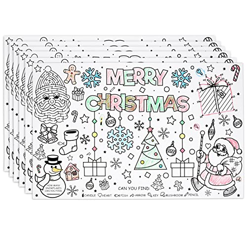Disposable Christmas Place Mats for Kids 50 Pack Santa Coloring Activity Paper Place Mat 11â€x 17â€ Merry Christmas Tree Table Mat Sheets for Winter Table Setting Dinner Children School Party Decor