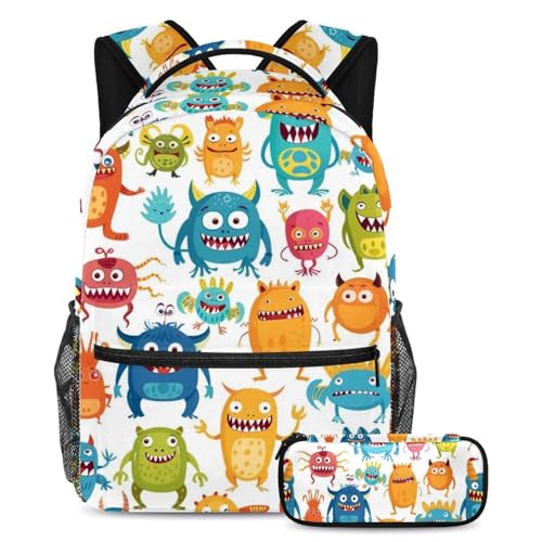 Cartable set sac à dos avec trousse fille garçon grand volume design monstre mignon