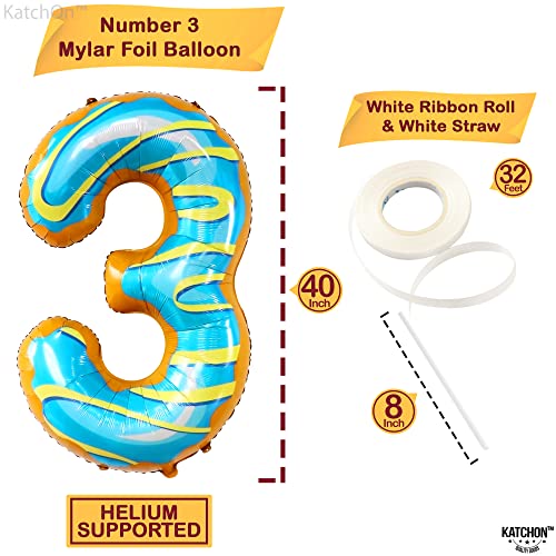 Image of KatchOn Donut Number 3 Balloon 40 Inch, donut Birthday Party Decorations | Number 3 Donut Balloon, 3rd Birthday Party Decorations, birthday decorations for women