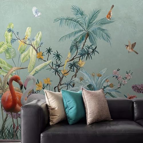 Papier peint 3D fleurs oiseaux rétro pour masquer et sublimer un mur de salon