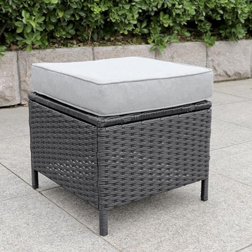Calma Lux® Poly Rattan Hocker 2 stück mit Kissen Gartenhocker...