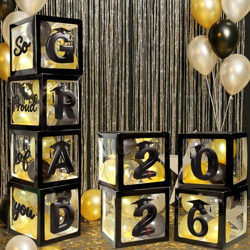 Image of 2026 Graduation Balloon Boxes Decorations, 4pcs Graduation Blocks with 32pcs Balloons inchGARD inch inch2026 inch Letters, So Pround of You Decorations for Class of 2026 Party Supplies for College, High School