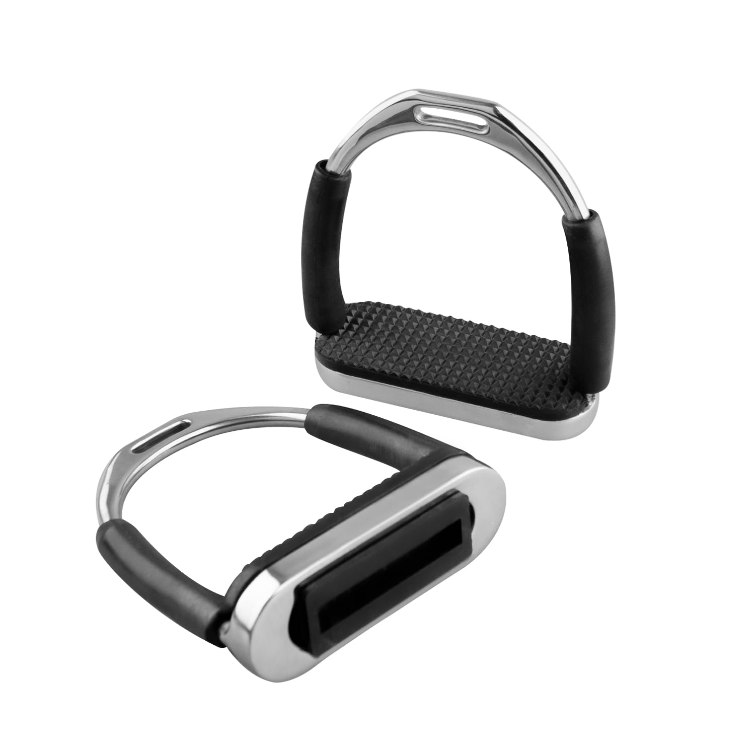 Flex - 1 par de estribos de acero inoxidable, estribos de seguridad ecuestre para adultos, estribos flexibles para montar a caballo con bisagras activas, alivio del dolor de rodilla y tobillo