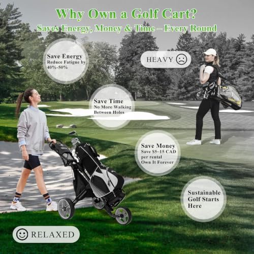 Image of Tivor 3 Wheel Golf Push Cart, Lightweight Push Cart Golf One-Click Folding, Adjustable Height Pushcart for Golf Bags, Compact Design for Ladies, Junior Golfers