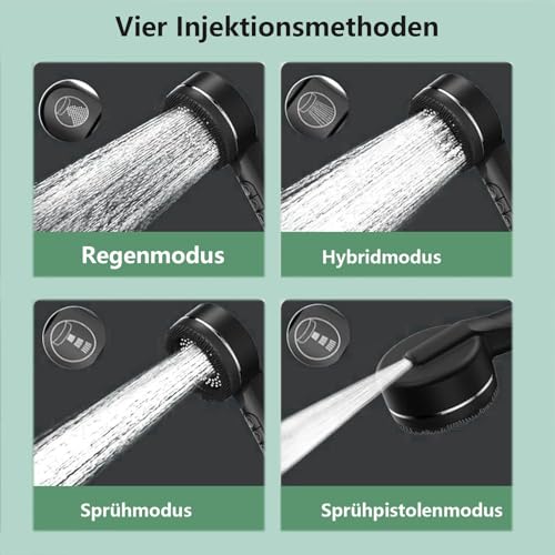 Duschkopf mit Filter, Hochdruck Handbrause mit Schlauch, Hartwasserfilter Duschkopf und Schlauch mit 18-stufigem Filter,4 Sprühmodi Bakterien, Schwermetall, schwarz