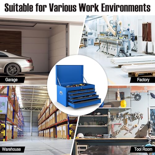 HOMFME 6 Drawer Tool Storage Cabinet, Heavy-Duty Metal Tool Chest with Automatic Lock System, 2 Keys, Top Storage Tray, Ball Bearing Runners, EVA Mats, Portable Tool Box for Warehouse Garage (Blue) 7 HOMFME 6 Drawer Tool Storage Cabinet, Heavy-Duty Metal Tool Chest with Automatic Lock System, 2 Keys, Top Storage Tray, Ball Bearing Runners, EVA Mats, Portable Tool Box for Warehouse Garage (Blue) - Image 7