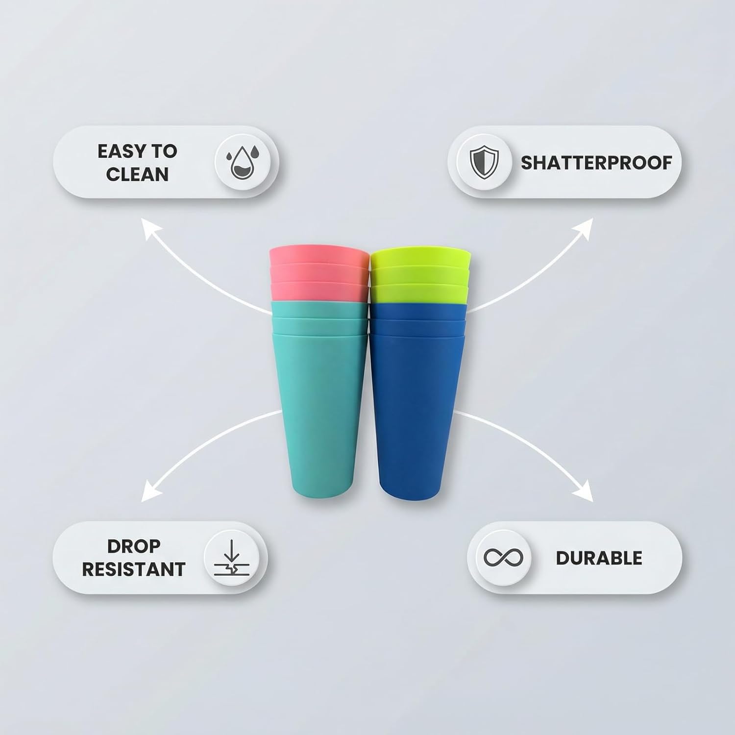 32-ounce Plastic Tumblers Reusable Dishwasher Safe BPA Free Set of 12 Multicolor Large Drinking Cups - Image 2