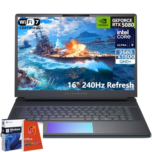 Image of Alienware 16 Area-51 Gaming Laptop(2025), NVIDIA RTX 5080 16GB GDDR7, Intel Ultra 9 275HX Up to 5.4GHz, 16 inch QHD+ 240Hz 3ms 500Nits, 4K Camera, 32 GB DDR5, 2 TB SSD, Wi-Fi 7, Windows 11 Pro, Office Pro