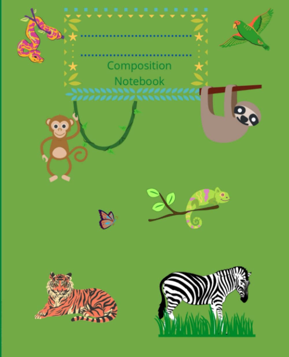 Composition Notebook: Wide Ruled Blank Notebook with Margin | 120 Pages | 7.5 x 9.25 inches | Jungle Theme | Writing Exercise Book for Kids