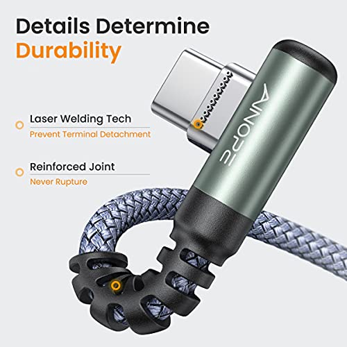 Image of AINOPE 2-Pack USB to USB C Cable 3.1A Fast Charge, [3.3FT+10FT] Right Angle Type C Charging Cable, Durable Nylon Braided USB C Cable Fast Charge Compatible Galaxy S10 S9 S8 Plus S21, LG V30,V20,G6