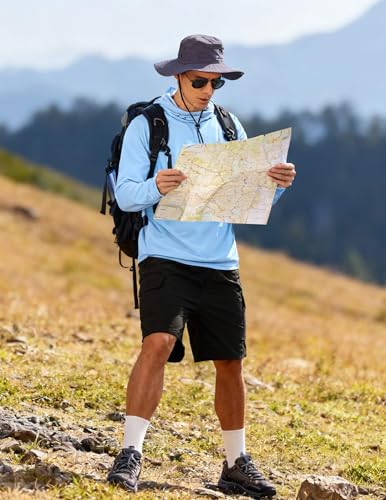 Image of PINSPARK UPF 50+ Sun Protection Hoodie Men with Mask Quick Dry Long Sleeve Fishing Hiking Shirts UV Rash Guard Lightweight