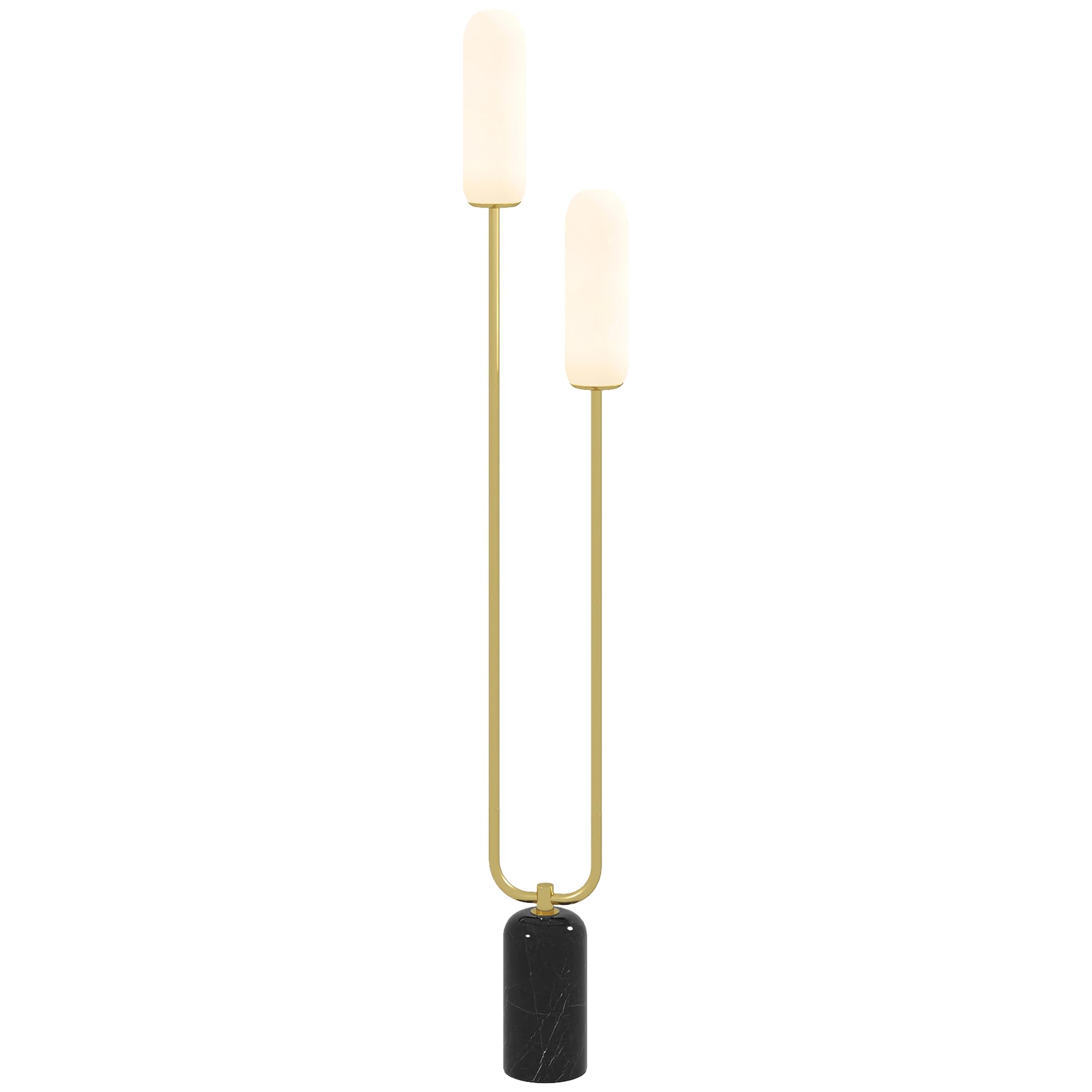 HOMCOM Lámpara de pie moderna salón base mármol 150H cm Blanco | 2 pantallas de vidrio, interruptor, para salón y dormitorio.