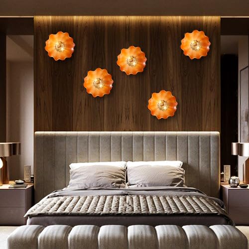 Image of Amber Glass Wall Light Dia 12 inch Wall Lamp with Murano Glass Shade Vintage Vanity Lighting Fixture with Metal Base Flush Mount Wall Sconce 2-Light for Bathroom, Bedroom, Bedside, Entryway